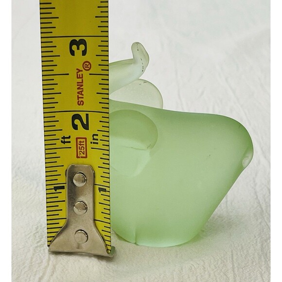 Satin Frosted Art Glass Abstract Elephant Paperweight Trunk Up Green 3" tall - Picture 8 of 12